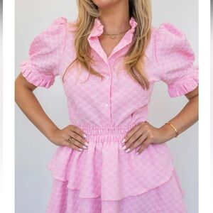 Happy heart Love me Not Puff Sleeve Blouse in Pink Flowers size L